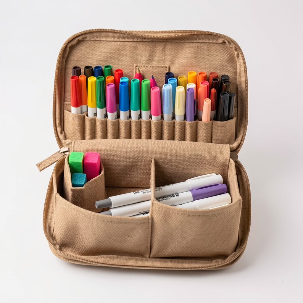 Estuche organizador de tela con compartimentos individuales para lápices de colores y marcadores